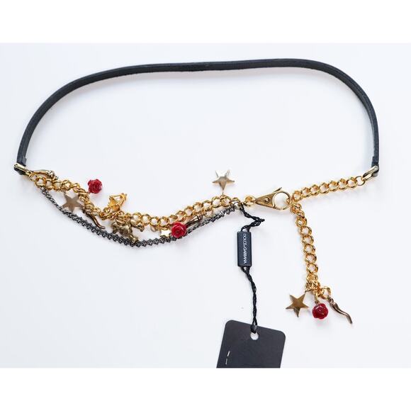 Dolce & Gabbana Vintage Gold Unique Flower Charm Leather Belt main image 7